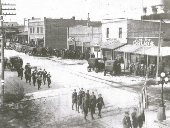The 1922 funeral procession in Mullen for Warren O. Marcy. courtesy photo