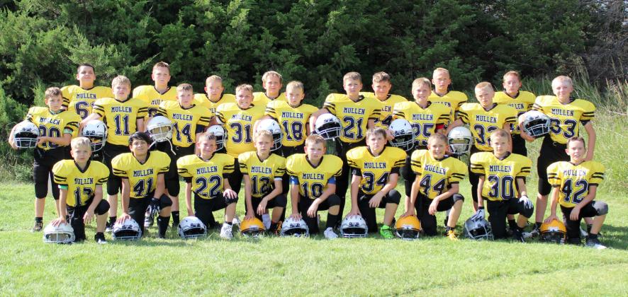 Mullen 3rd-6th grade youth football teams, back l-r: Hunter Gray, Hayden Deibler, Collin Donohoe, Caleb Deibler, Bronx Burney, Teal Peterson, Cooper Cash. Middle: Tuff Pettit, Jackson Newman, Duke Miller, Carson Hegland, Kyler Marsh, Cylas Dent, Gus Wingebach, Weston Ourada, Jedd Kraus. Front: Killian Kearns, Lorenzo Gonzalez, Luke Cox, Eli Barnes, Tripp Jewell, Zach Hicks, Grady Phipps, Ryden Ourada, Holt Morrison. Gerri Peterson