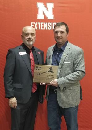 The Nebraska Association of County Extension Boards held their annual meeting and Legislative Day on March 28 in Lincoln. Mullen’s Ryan Ridenour (right) served as this year’s NACEB President and was recognized by Charles Stoltenow, Nebraska Extension Dean and Director. courtesy photo