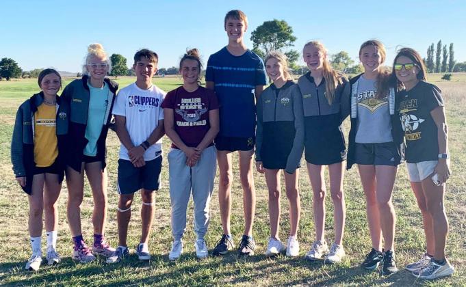 The Mullen junior high and high school cross country teams at MNAC last week, l-r: Kalli Licking, Tierston Moore, Trevor Kuncl, Callie Coble, Alex Moore, Peyton Paxton, Sydnee Cheever, Harper Andersen, Coach Janie Kuncl. Sue Licking