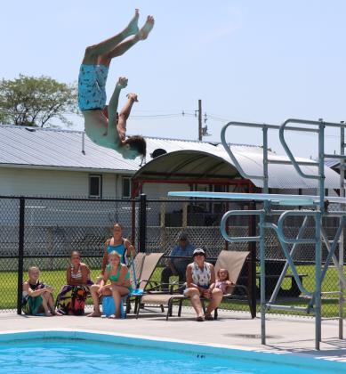 Bo Pettit had a unique dive off the high board last Friday at the Water Carnival! Gerri Peterson