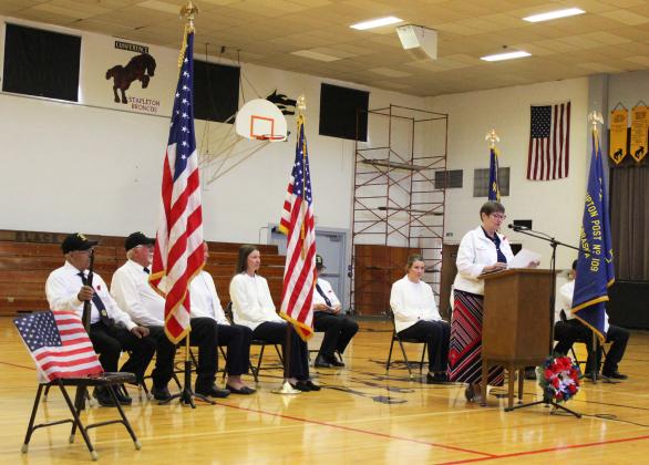 At the first Memorial Day program since American Legion Marcy Upton Post #109 Chaplain Frank Harding passed away, he was remembered with an empty chair. The program’s benediction was a recording of Frank giving it. Gerri Peterson