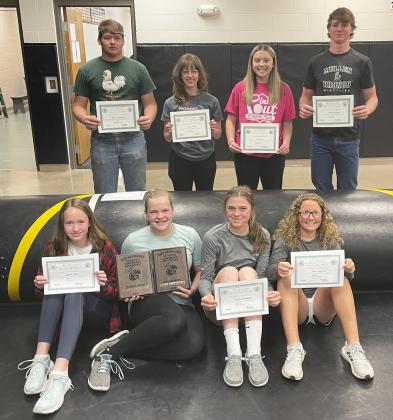 Mullen’s MNAC All Conference Art members, back l-r: Deacon DeNaeyer, Malia Oltmer, Izzy Hoyt, Chase Gracey. Front: Taylor Moore, Maci Walz, Georgia Wingebach, Riley Hegland. Not pictured: Jason Kraus. Kyle Hoyt