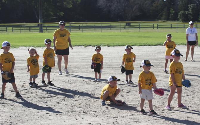 T-ball players watch the batter on Monday. Dane Peterson