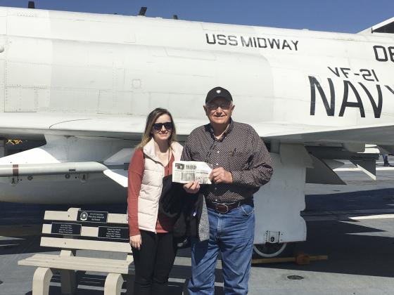 Jim Hoffmann with his daughter, Nicole Hoffmann, at the USS Midway Museum in San Diego, California, in February.