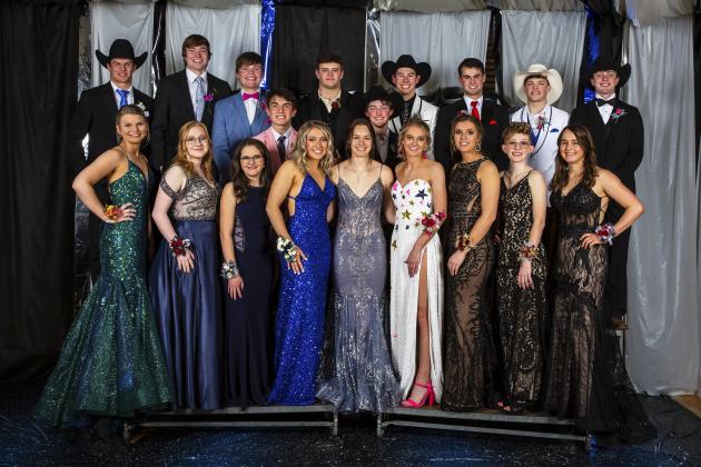 MHS seniors at Prom last Saturday, March 19, back l-r: Spencer DeNaeyer, Jaden Emerson, Cade Groseth, Trevor Kuncl, Adam Wiens, Brady Oltmer, Sean Simonson, Samuel Coble, Andrew Harvey, Kyle Durfee. Front: Faith Miller, Olivia Haesler, Isabella Cedillo-Ray, Taylor Svoboda, Shelby Welsh, Alli Loughran, Jordyn McDowell, Hailey Phipps, Callie Coble. Megan Andersen Photography