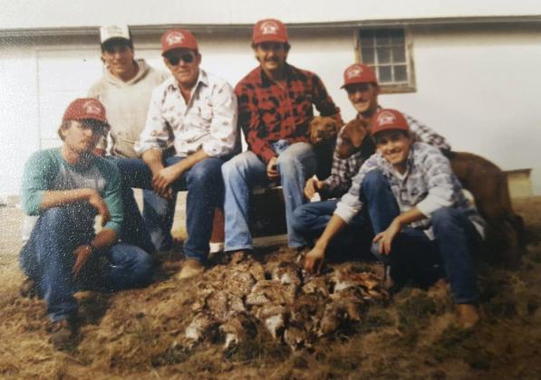 The first team to ever win the Sandhills Sharptail Shootout in 1985. Left to Right: Rod Andrews, Don Cox, Jim Folk, Dale Ginkens, Terry Joe Huddle and Shane Folk.