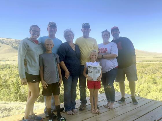 Mike and Anita Peterson of Purdum celebrated their 40th wedding anniversary with the Tribune - and their family near Centennial, Wyoming. Pictured l-r: Gerri, Teal, Dane, Anita, Mike and Danielle Peterson and Alisha and Colby Enevoldsen.