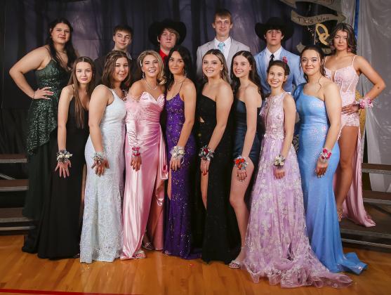 MHS sophomores attending prom, back, l-r - Mia Flores-Green, Jacob Wingebach, Corben Kissire, Kaleb Moore, Jarren Forsen, Medora DeNaeyer. Front: Margaret Haesler, Keragan Welch, Peyton Paxton, Fayth Brown, Izzy Hoyt, Allie Boyer, Brooke Williams, Mercedes Garner.