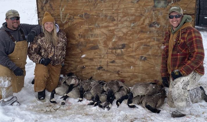 The Ginkens siblings spent some bonding time in the goose blind the day after Thanksgiving, pictured l-r: Jake, Ally, Logan.