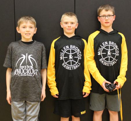L-r: 3rd/4th grade knockout champion Kyler Marsh, 5th/6th grade knockout champion Weston Ourada, 3rd/4th grade knockout runner-up Cylas Dent.