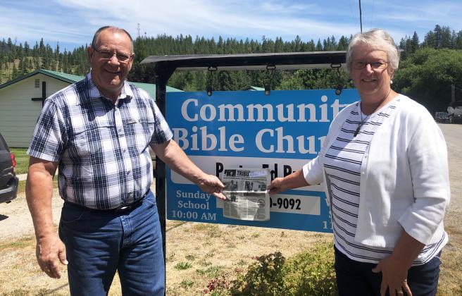 Bob and Sara are pictured at Community Bible Church in St. Regis, Montana. They were married at this church 43 years ago and the church is still going strong.