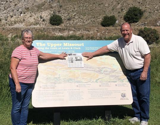 Bob and Sara Teters took the Tribune with them to Montana. They are pictured near Three Forts, Montana, where the headwaters of the Missouri River is. Three rivers come together here - the Madison, Gallatin and Jefferson.