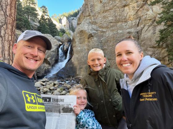 An October trip saw the Tribune at Boulder Falls on the Peak to Peak Byway between Boulder and Estes Park, Colorado, with the Petersons.