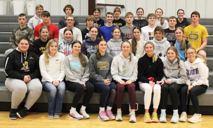 Boys and girls track, back l-r: Justin French, Jason Kraus, Ella Rice, Malia Oltmer, Kalli Licking, Izzy Hoyt, Orabella Heaton. 3rd row: Hunter Brown, Tate Kvanvig, Daniel Wright, Brandon Hardin, Cayden Hampton, Alex Werner, Ethan Hardin, Kyle Finney, Chase Gracey. 2nd row: Keragan Welch, Hope Miller, Jadyn Andersen, Allie Boyer, Grace Haesler, Medora DeNaeyer, Sydnee Cheever. Front: Mia Flores-Green, Lauren Schoonveld, Ady Hampton, Georgia Wingebach, Jadyn Andersen, Peyton Paxton, Hayley Donohoe, Riley Heg