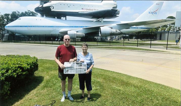 Ted and Sue Bonesteel took an August trip to Texas to visit their son from Texas and grandson who was visiting from Germany. They are pictured at the NASA Space Center in Houston.