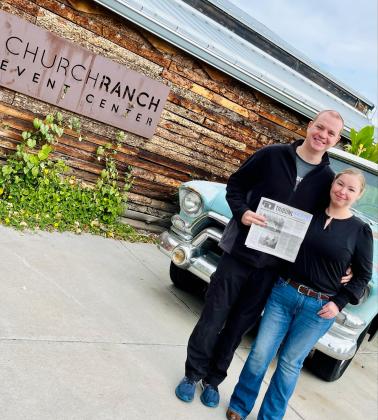 David and Blair at Church Ranch Event Center (their wedding venue) in Westminster, Colorado.