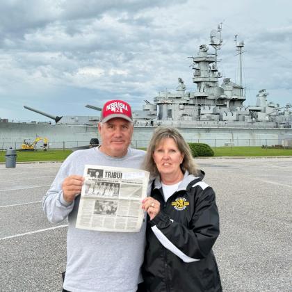 Dick and Tammy Simonson took the Tribune with them on a trip south in May. They are pictured at the USS ALABAMA Battleship Memorial Park in Mobile, Alabama.