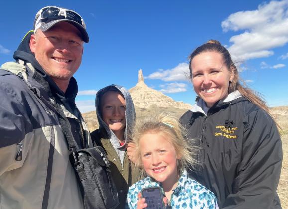 Dane, Gerri, Teal and Danielle Peterson checked out the new “Walk to the Rock” trail at Chimney Rock in March.
