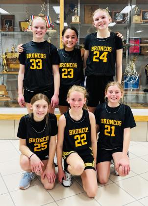 The 5th/6th grade girls team placed 3rd. Back, l-r: Ava Walz, Luciana Gonzalez, Hadley Marsh. Front: Olivia Cox, Ayden Lee, Kendall Phipps.
