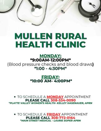 Updated Mullen Rural Health Clinic hours