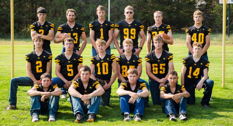 MHS football, back l-r: Cian Connealy, Jason Kraus, Jackson Vinton, Daniel Wright, Brandon Hardin, Colby Kessler. Middle: Bo Pettit Jr., Jack Coble, Cody Walker, DJ Coetzee, Hayden Morrison, Oakes Miller. Front: Colin Connealy, Cort Cox, Justin Kraus, Gunner Brown. Not pictured: Nick Gonzalez.