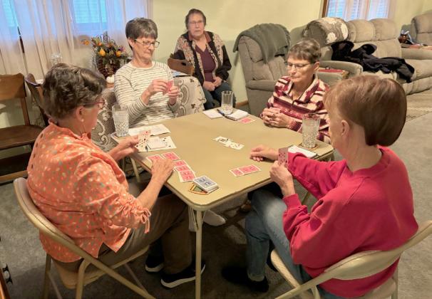 Pictured last month playing 500, l-r: Jan Furrow, Marie Young, Sandy Kvanvig, Sue Bonesteel and Patty Glidden. Gerri Peterson
