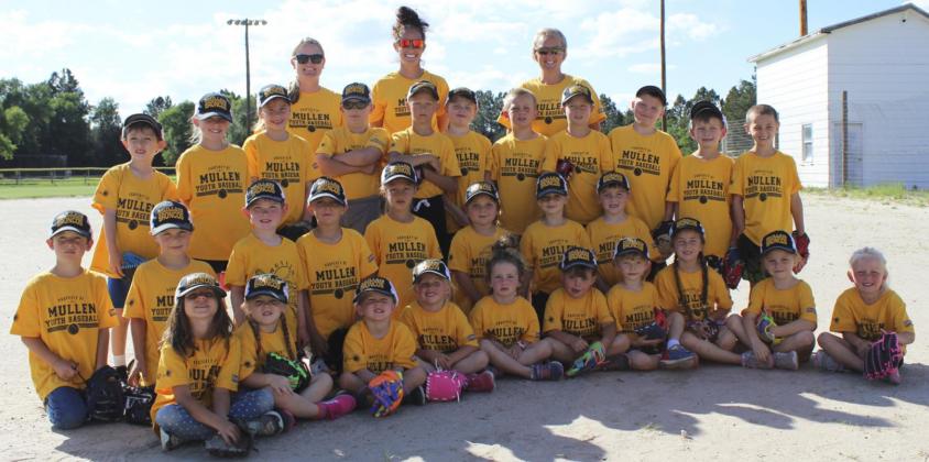 The t-ball and coach pitch teams ended their season at Stapleton last Thursday, June 24. Pictured are: Coaches, l-r: Amber Zimmerman, Kay Dent, Justa Deibler. Standing, l-r: Marcus Lattin, Ayden Lee, Logan Moore, Collin Donohoe, Teal Peterson, Jackson Newman, Caleb Deibler, Cylas Dent, Staylor Bain, Cooper Phillips, Tuff Pettit. Middle: Ethan Mann, Owen Mann, Braxton Spencer, Jaxyn Evans, Emri Dent, Charley Zimmerman, Keira Kearns, Zach Hicks. Front: Finley Mundorf, Eve Ericksen, Tate Phillips, Fallon Lee,