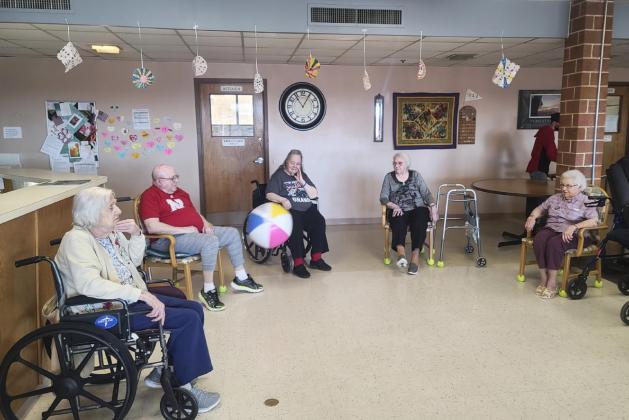 L-r: Marty Boyer, Bob Osterman, Ann Connell, Minnie Mary Hamilton and Nadene Andersen playing kickball.