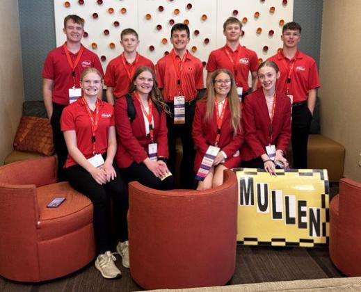 Mullen State FCCLA participants, back l-r: Hayden Morrison, Oakes Miller, Braylon Kuncl, Cody Walker, Jack Coble. Front: Ava Walz, Maci Walz, Riley Hegland, Sydnee Cheever. Kelli Walz