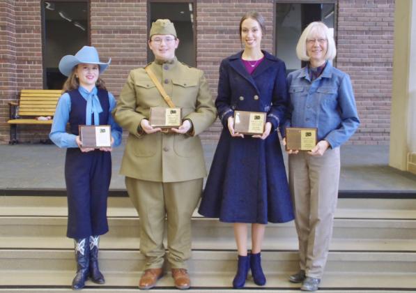 2024 State Make It With Wool Contest winners, l-r: Audrabell Werth of Hyannis, Preteen Division; Wesley Thompson of Lexington, Junior Division; Sydni Ringenberg of Lexington, Senior Division; and Delores Brennemann of Hyannis, Adult Division. Andrea Nisley