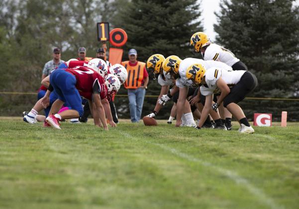 The Bronco offensive line in action last Friday against Medicine Valley. Jadyn Andersen, MHS junior
