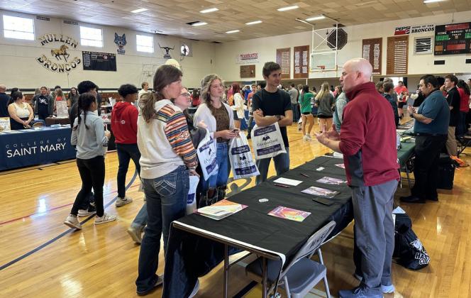 The Mullen Area College Fair was held at the Lariat last Monday, Sept. 9. There were 36 representatives from all levels and areas of higher education. College reps from Nebraska, Kansas, Wyoming and South Dakota were in attendance to speak with the students. Other schools attending were Valentine, Sandhills and Thedford. Kara Connealy