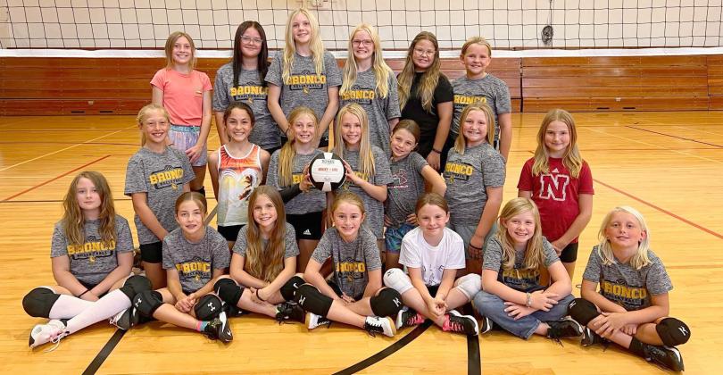 3rd-6th grade Mullen youth volleyball teams, back l-r: Olivia Cox, Jocelyn Oliveira, Hadley Marsh, Ava Walz, Bella Coetzee, Ella Walz. Middle: Emri Dent, Luciana Gonzalez, Kendall Phipps, Ayden Lee, Keira Kearns, Tatum Deibler, Elle Gracey. Front: Taylor Cash, Lillian Ericksen, Abbigail Mundorf, Avery Vinton, Sadie Hoyt, Marki Finney, Daryl Deibler. Not pictured: Pandora Gray. Jordyn Phipps