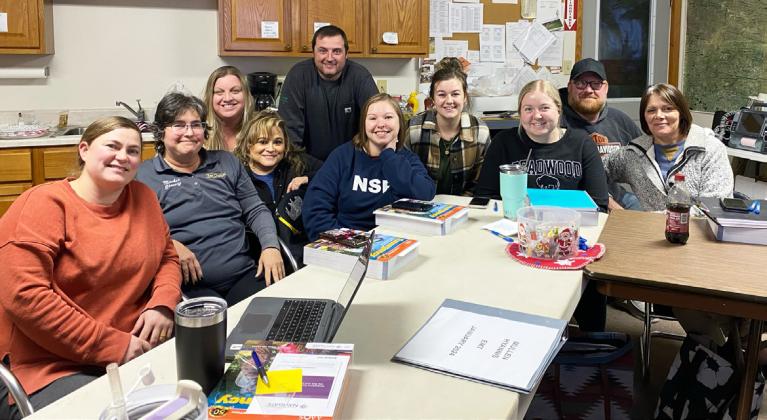Pictured l-r: Trisha Vest, Melanie Overmyer, Jamie Green, Connie Garza, Ryan Ridenour, Blair Moore, Avery Marshall, Jaci Edis, Tim Cheever, Rebecca Welch. Sooky Marks