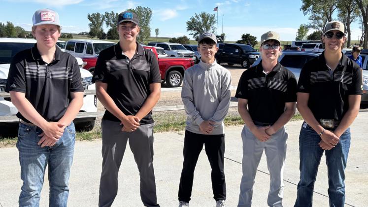 MHS golf team at districts, l-r: Corben Kissire, Jacob Walker, Ben Werner, Justin French, Jarren Forsen. Phil Hoyt