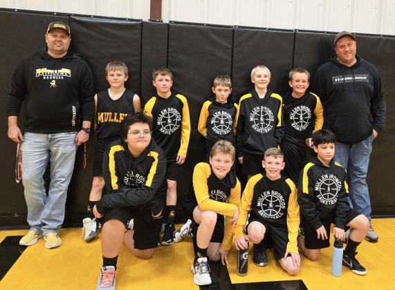 The Mullen 5th grade boys team placed 2nd to the Mullen 6th grade team in the 5th/6th grade division. Back, l-r: Coach Wade Marsh, Gus Wingebach, Cylas Dent, Kyler Marsh, Jedd Kraus, Caleb Deibler, Coach Eric Deibler. Front: Hunter Gray, Jackson Newman, Duke Miller, Lorenzo Gonzalez. Justa Deibler