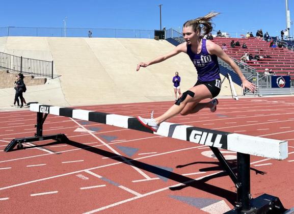 Josey French competing in the 3000 steeple in Colorado. Leanne French