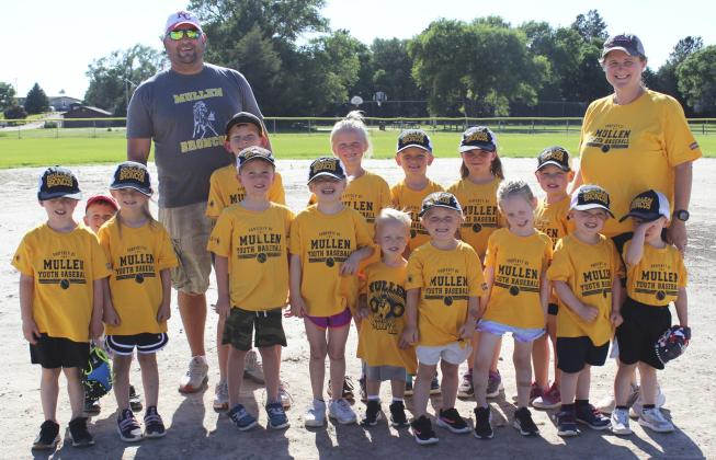 Mullen t-ball, back l-r: #1 fan Johnny Phillips, Assistant Coach Casey Phillips, Cooper Phillips, Danielle Peterson, Cooper Peers, Aislynn Connealy, Harper Myers, Head Coach Jessica Polt. Front: Finnegan Connealy, Brystol Call, Tate Phillips, Charlotte Connealy, Arthur Polt, Violet Stichka, Aurora Polt, Rudy Connealy, Martin Connealy. Not pictured: Marcus and Merick Lattin. Gerri Peterson