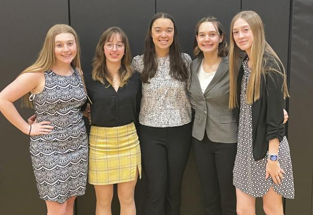 The MHS speech team competed at the MNAC meet held in Mullen on Saturday, Feb. 25. Ashlyn Simonson was the MNAC entertainment champion and also placed 3rd in persuasive. Malia Oltmer placed 4th in serious prose. The team is pictured l-r: Samantha Cheever, Malia Oltmer, Mercedes Garner, Ashlyn Simonson, Sydnee Cheever. The team competed at Districts in Stuart on Tuesday, Feb. 28. Liza Simonson