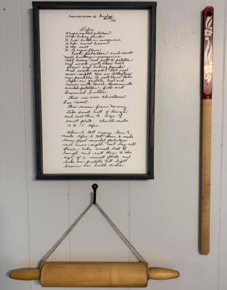 Mary Jo Walker, another granddaughter of Beth Harding, has a poster of her Grandma Beth’s lefse recipe on her kitchen wall, along with Grandma Beth’s rolling pin and the lefse stick she was gifted in 2010. photos courtesy of Mary Jo Walker