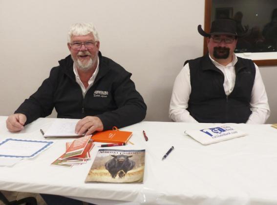 Nebraska Cattlemen Sandhills Affiliate President John Kraye (left) and Treasurer Kelly Kennedy at the registration table greeting those who braved the weather to make it to the 9th Annual NCSA Winter Ball. Terri Licking