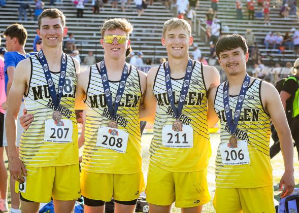 The boys’ 4x400 relay team placed 6th at State Track, l-r: Cayden Hampton, Brandon Hardin, Alex Werner, Nick Gonzalez.