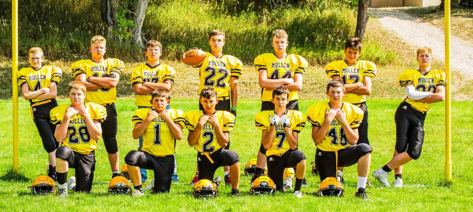The Mullen Junior High football team finished their season 3-2 this week, they are pictured back l-r: Oakes Miller, DJ Coetzee, Jack Coble, Bo Pettit, Hayden Morrison, Braylon Kuncl, Cody Walker. Front: Justin Kraus, Colin Connealy, Gunner Brown, Brandt Mundorf, Cort Cox. Kaisley Phipps, Abby Gracey, Braylon Kuncl and Oakes Miller also competed in cross country this season. The junior high wrestling season is next, beginning Nov. 7. Then their basketball season will begin Dec. 5.