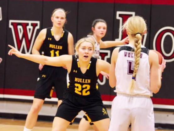 Taylor Svoboda on defense against Twin Loup last Tuesday, with Samantha Moore also pictured. Sue Licking
