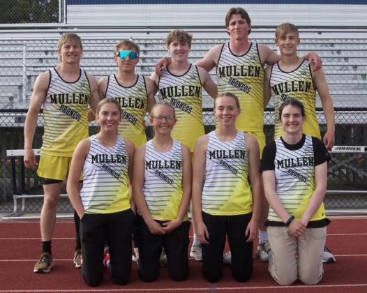 State Track qualifiers, back l-r: Justin French, Kyle Finney, Brandon Hardin, Chase Gracey, Alex Werner. Front: Peyton Paxton, Riley Hegland, Harper Andersen, Orabella Heaton.