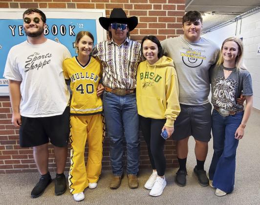 Dressed in the Tuesday Homecoming dress up day of “60’s, 70’s, 80’s &amp;amp; 90’s” are the Homecoming court candidates, l-r: Tel Kvanvig, Whitney Jennings, Deacon DeNaeyer, Izabella Brown, Isaac Welch, Ashton Werth. Mike Kvanvig