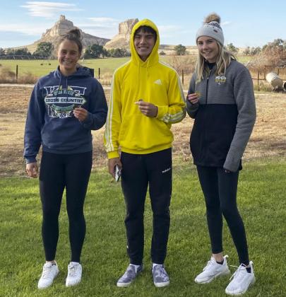 State Cross Country qualifiers, l-r: Callie Coble, Trevor Kuncl, Peyton Paxton. Janie Kuncl