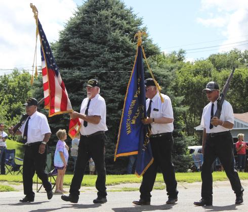 The American Legion Post #109 members who began the Hooker County Fair parade as the color guard are pictured l-r: Don Younkin, Chuck Anders, John Simonson and George Jenkins.