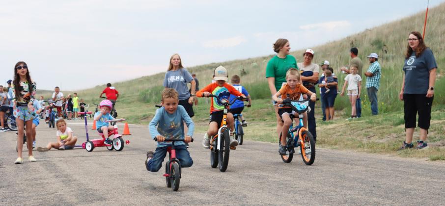 L-r: Burke Mundorf, Henry Svoboda and Hunter Paitz compete in the Bicycle Rodeo race event. Gerri Peterson